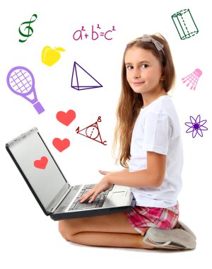 Liseli kızlar okul simgeleri ile 