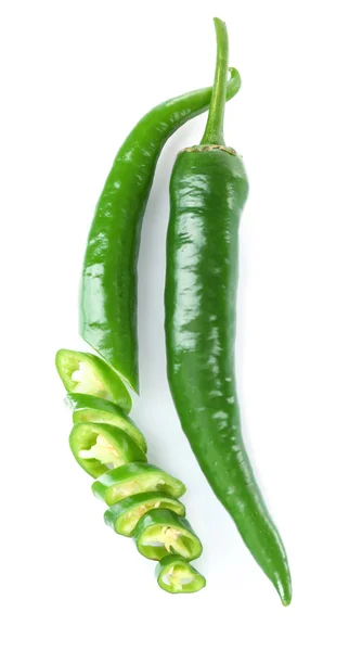 Green hot peppers isolated on white — Stock Photo, Image