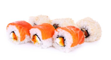 Beyaz izole somon ile lezzetli rulo