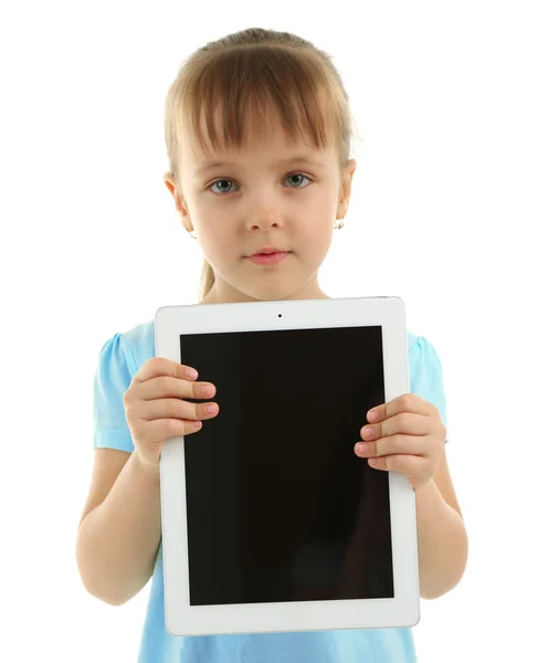 Bella bambina con tablet digitale — Foto Stock