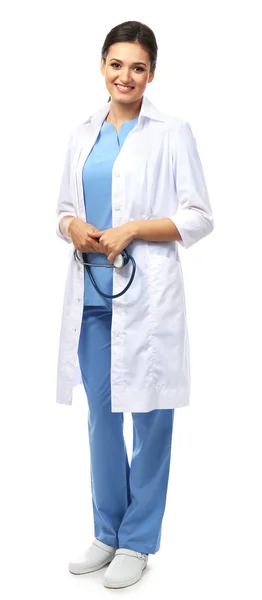 Médico sonriente aislado en blanco — Foto de Stock