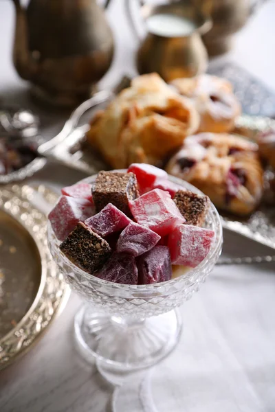 Turkish delight and baking on table close-up — Stock Photo, Image