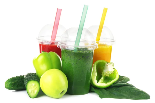 Verse sap mix fruit, gezonde dranken geïsoleerd op wit — Stockfoto