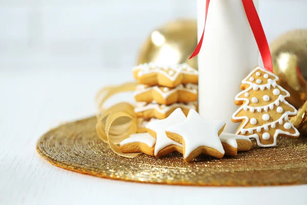 Beautiful composition with Christmas cookies and milk — Stock Photo, Image