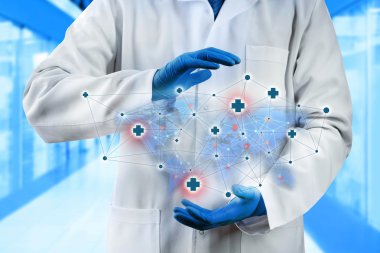 Modern bilgisayar arayüzü ile çalışan doktor