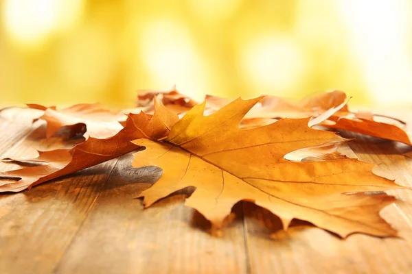Осіннє листя на дерев'яному столі — стокове фото
