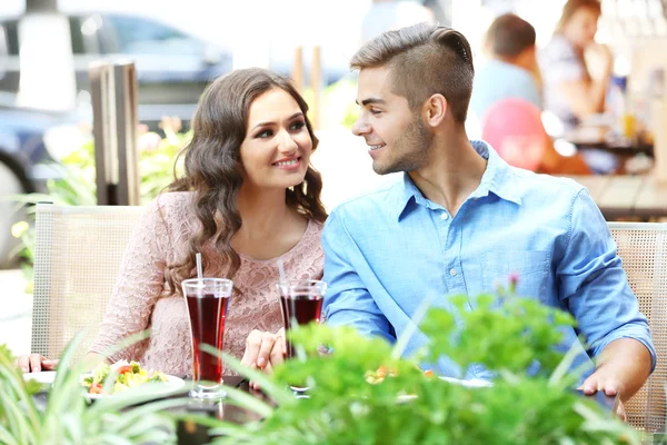 Attractive Couple Have Lunch Terrace — Stock Photo, Image