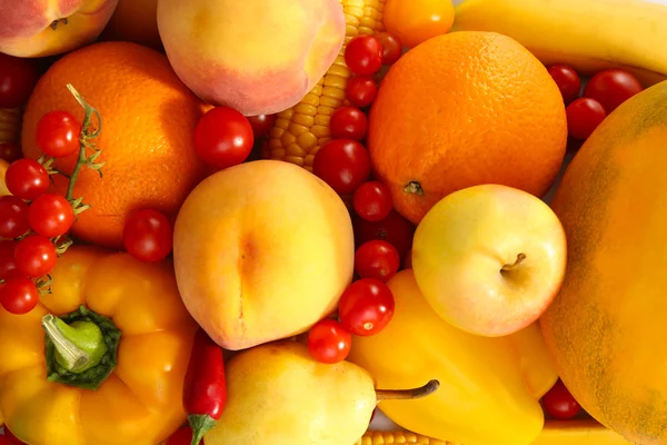 Fundo colorido, suculento, saboroso, saudável de frutas e legumes — Fotografia de Stock