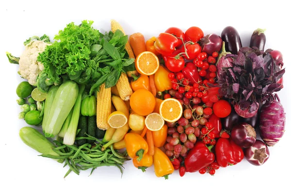 Fresh fruits and vegetables isolated on white — Stock Photo, Image