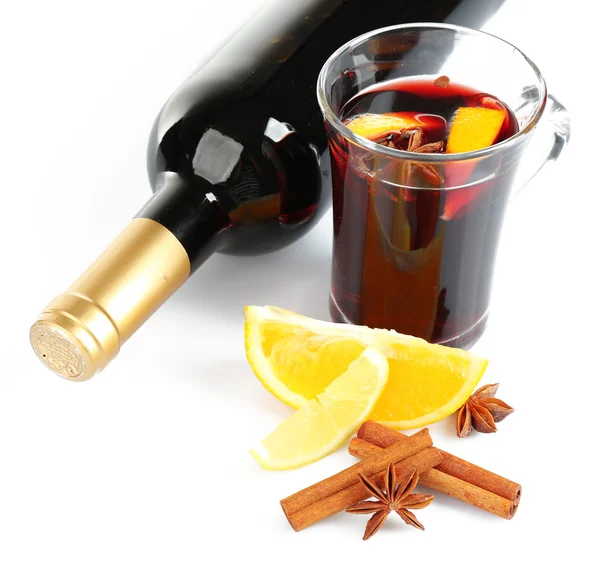 Composition of mulled wine and citrus isolated on white background — Stock Photo, Image