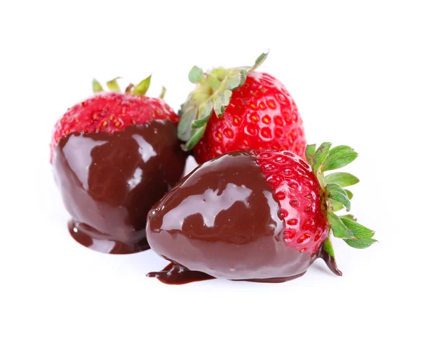 Three delicious strawberries dipped in chocolate — Stock Photo, Image