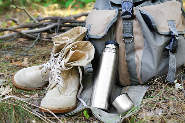 Tourist equipment in forest