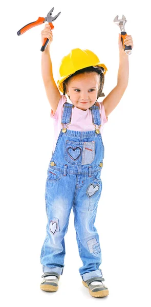 Little girl in helmet with structural equipment — Stock Photo, Image