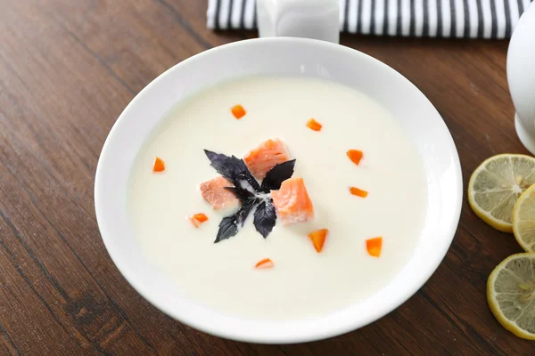 Deliciosa sopa de crema de salmón — Foto de Stock