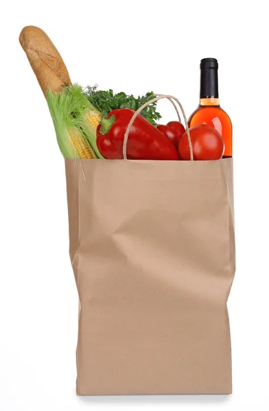 Paper bag with products isolated on white — Stock Photo, Image