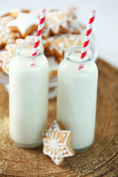 Beautiful composition with Christmas cookies and milk — Stock Photo, Image