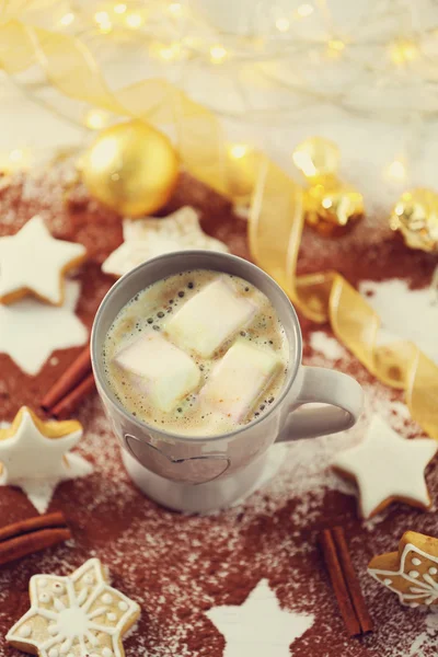 Beautiful composition with cup of cocoa and Christmas cookies — Stock Photo, Image