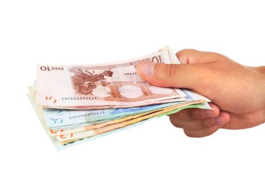 Euro banknot ile el