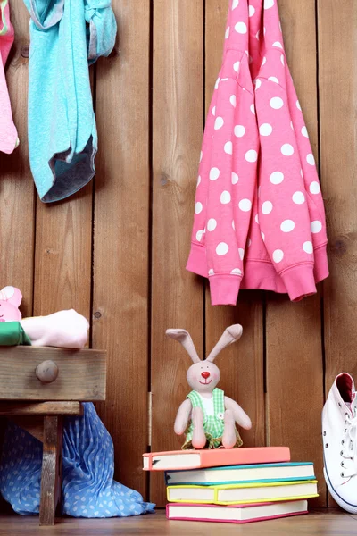 Children things hanging on wall — Stock Photo, Image