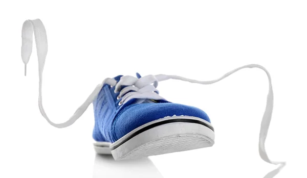 Chaussure en gomme bleue sur blanc — Photo