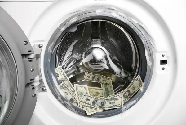 Money in washing machine — Stock Photo, Image