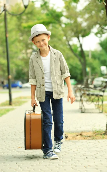 Little boy with suitcase — Stock Photo, Image