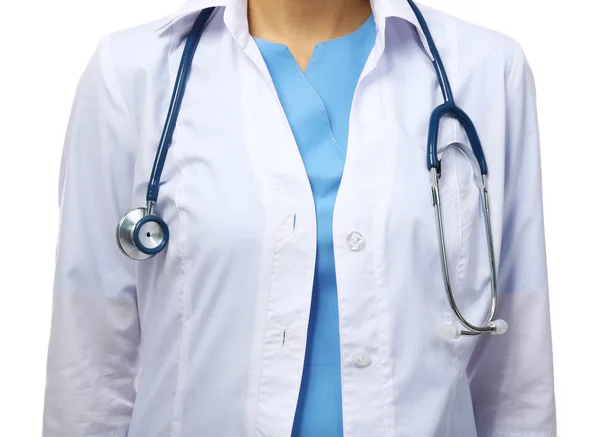 Медичний лікар ізольований на білому, крупним планом — стокове фото