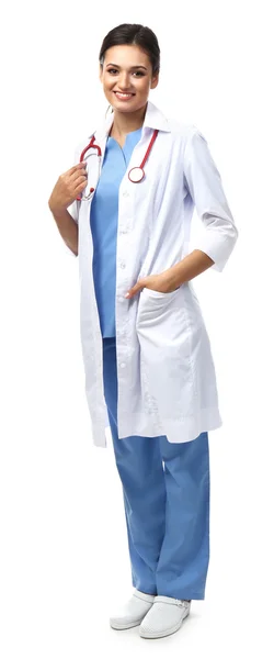 Uśmiechający się lekarz medyczny na białym tle — Zdjęcie stockowe