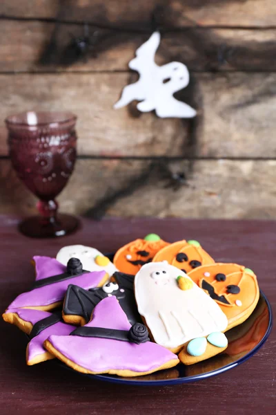 Halloween cookie na černém plátu — Stock fotografie