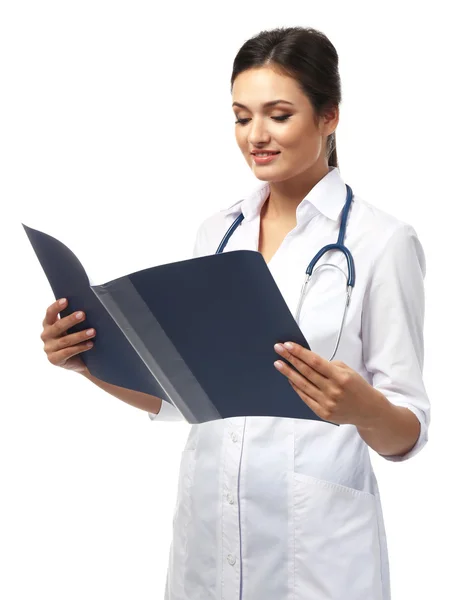 Smiling medical doctor holding a folder Royalty Free Stock Photos