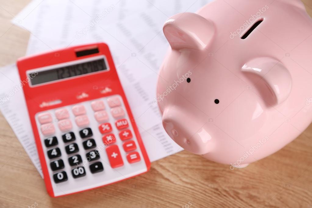 Pig moneybox and calculating equipment