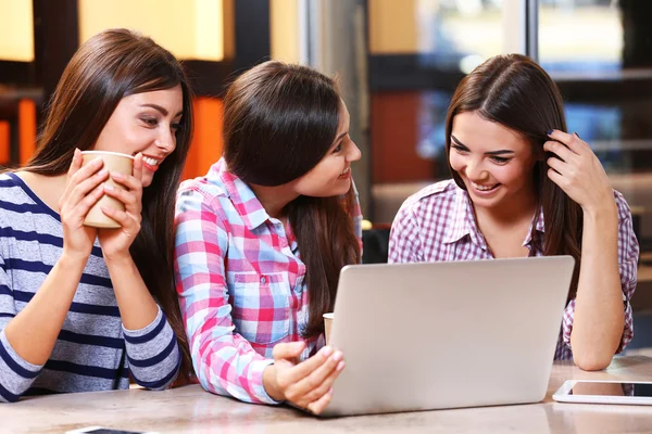 Melhores amigos com laptop — Fotografia de Stock