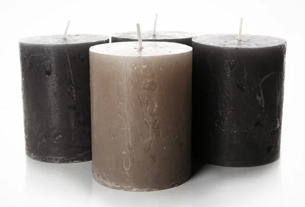 Wax grijs kaarsen geïsoleerd op witte achtergrond — Stockfoto