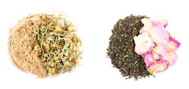 Çeşitli bitkisel çay ve otlar baharat beyaz izole