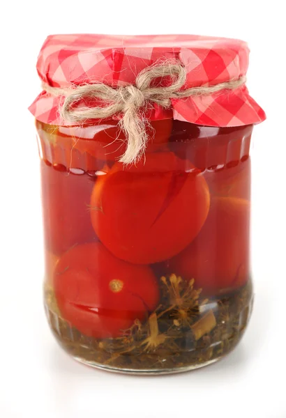 Tarro de tomates enlatados aislados en blanco —  Fotos de Stock