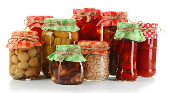 Jars  with pickled vegetables isolated on white — Stock Photo, Image