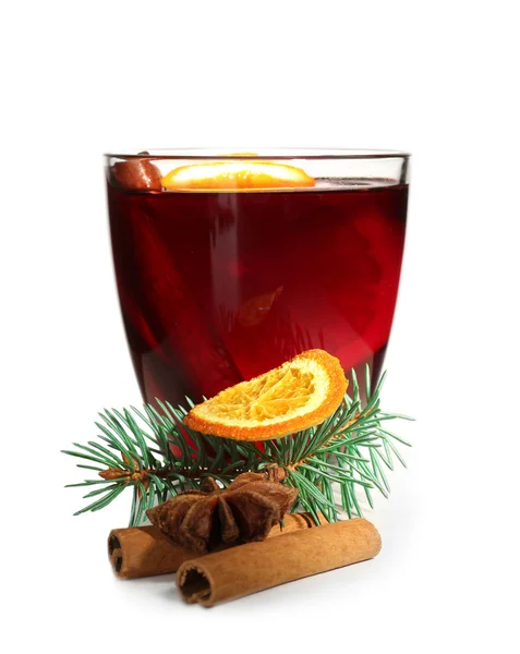 Mulled wine with spices on a table isolated on white — Stock Photo, Image