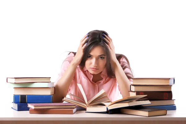 Jong meisje met boeken geïsoleerd — Stockfoto