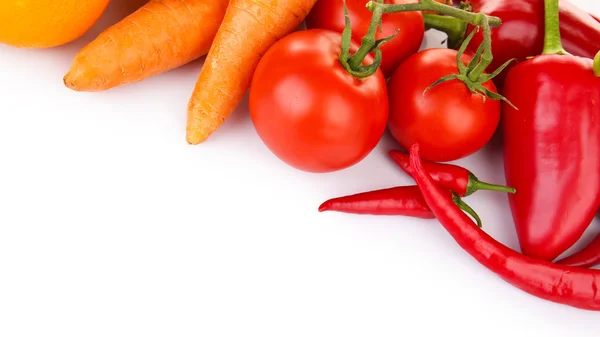 Colourful fruit and vegetables composition in a row isolated on white — Stock Photo, Image