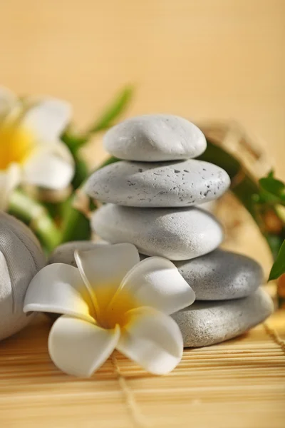 Natural relaxing spa composition  on wicker background, close up