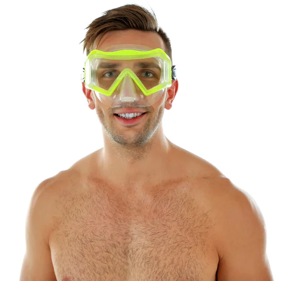 Homme avec masque ou lunettes de natation — Photo