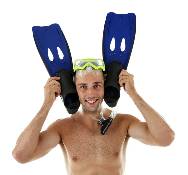 Mann mit Schwimmmaske oder Schwimmbrille — Stockfoto