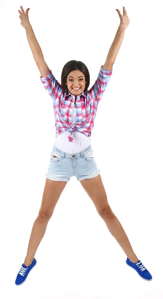 Active girl jumping in joy — Stock Photo, Image