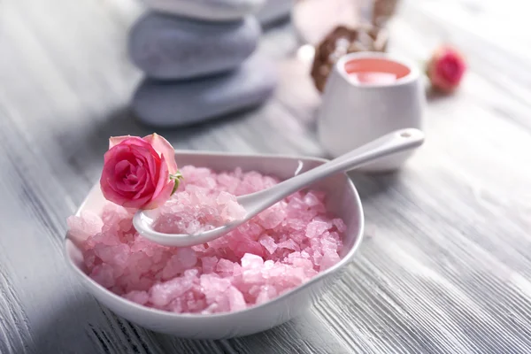 Composition of flowers, salt and stones — Stock Photo, Image