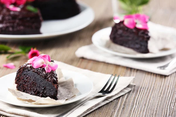 chocolate cake decorated with flowers