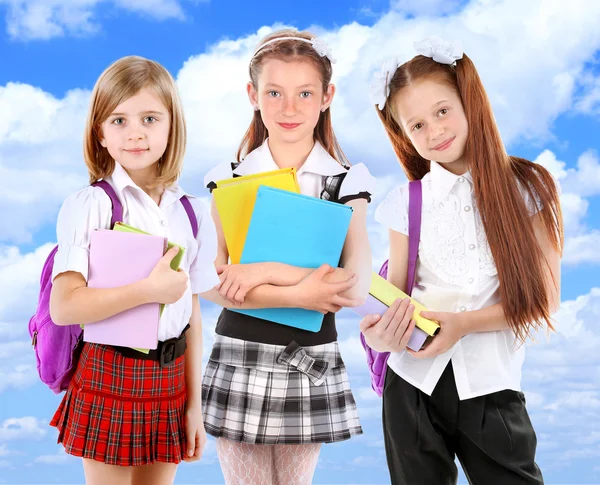 Schoolgirls Blue Sky Background — Stock Photo, Image