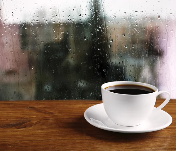 Cup of coffee  window background — Stock Photo, Image