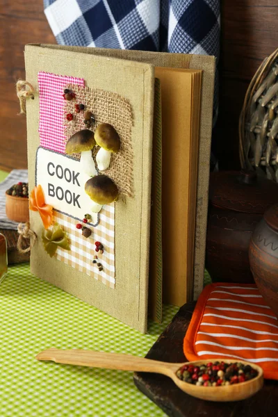 Recipe book and kitchen equipment — Stock Photo, Image