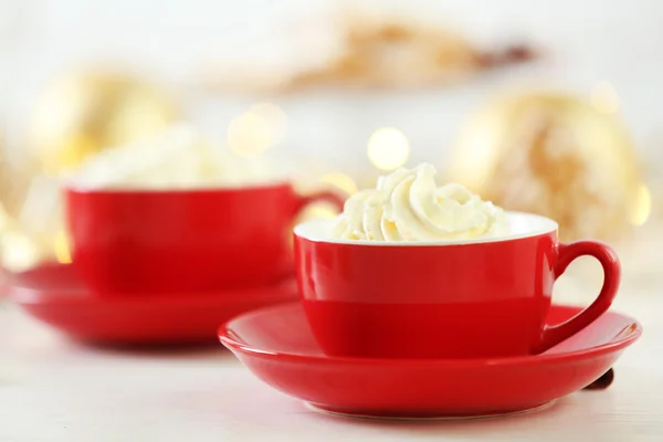 Cups of cappuccino and Christmas cookies — Stock Photo, Image