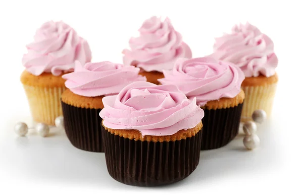 Smakelijke cupcakes, geïsoleerd op wit — Stockfoto